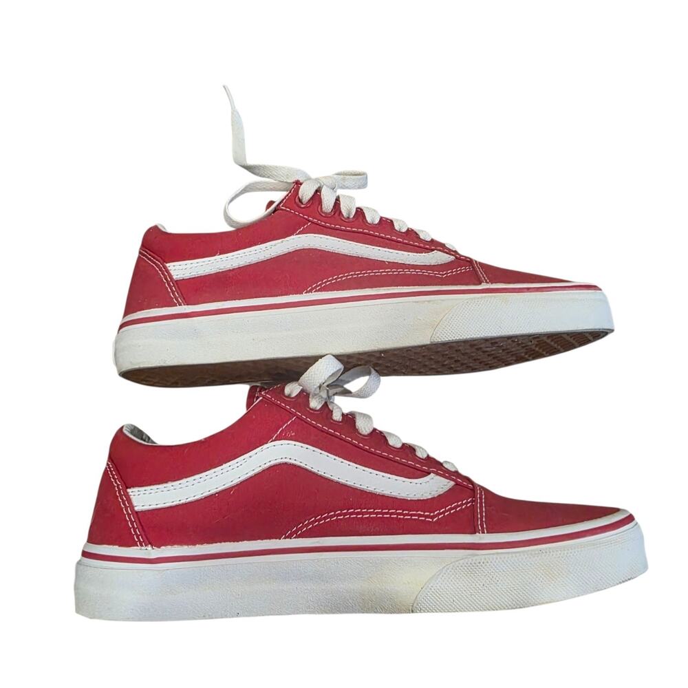 Vans Old Skool Red White Canvas Skate Shoes Sneakers Men's 7.5 Women's 9 - Picture 5 of 9